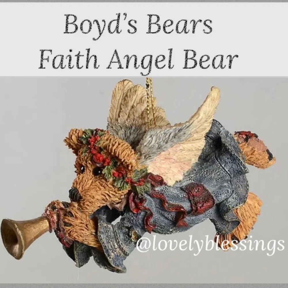Boyd’s Bears & Friends Folkstone Retired 1996 Faith Angel Wing Bear With Trumpet